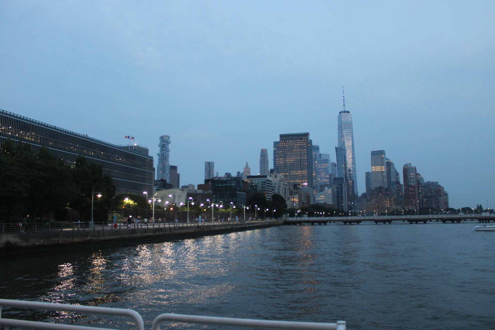 New York City skyline and World Trade Center at dusk